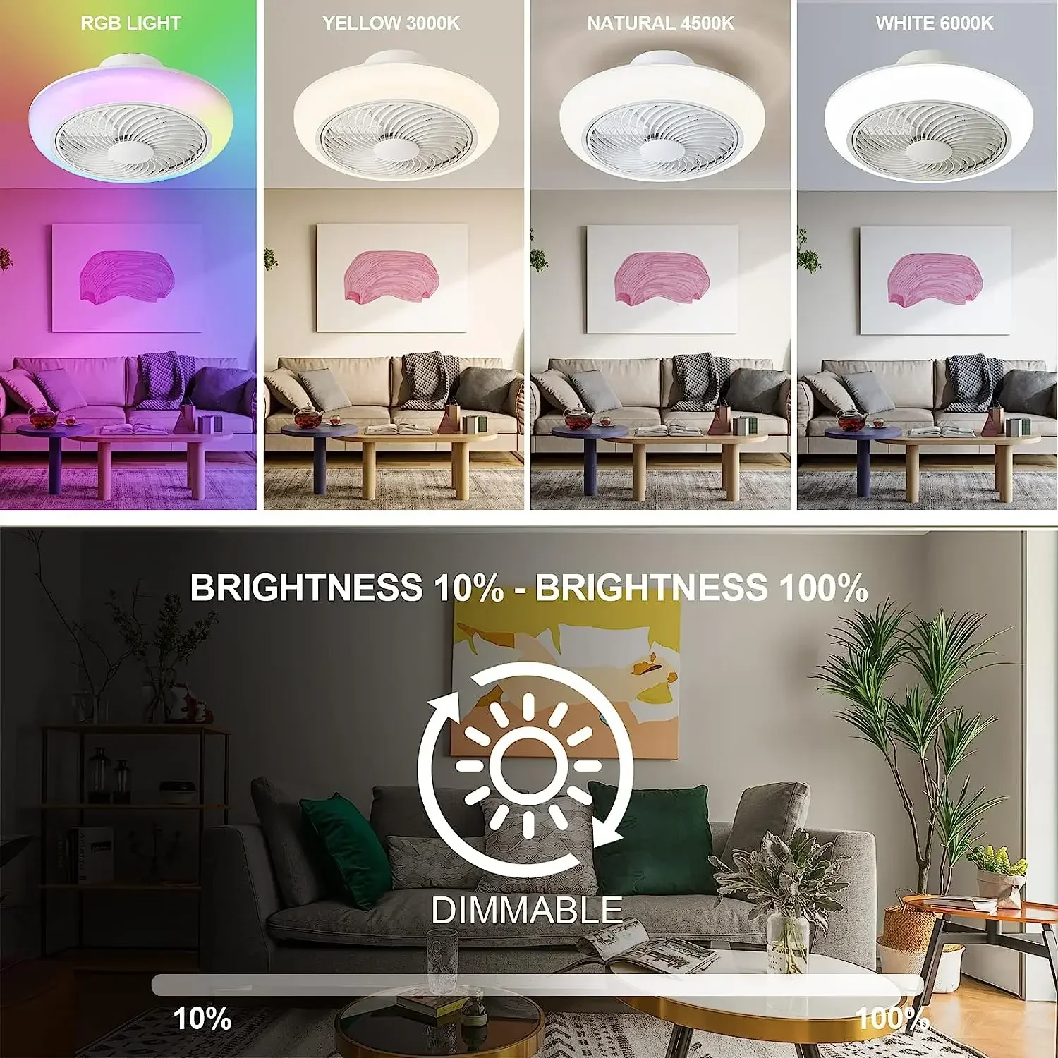 Imagem -02 - Ventilador de Teto Conduzido com Controlo a Distância 46cm Luz do Rgb Luz Esperta Orador do Bluetooth Iluminação Home Sala de Visitas