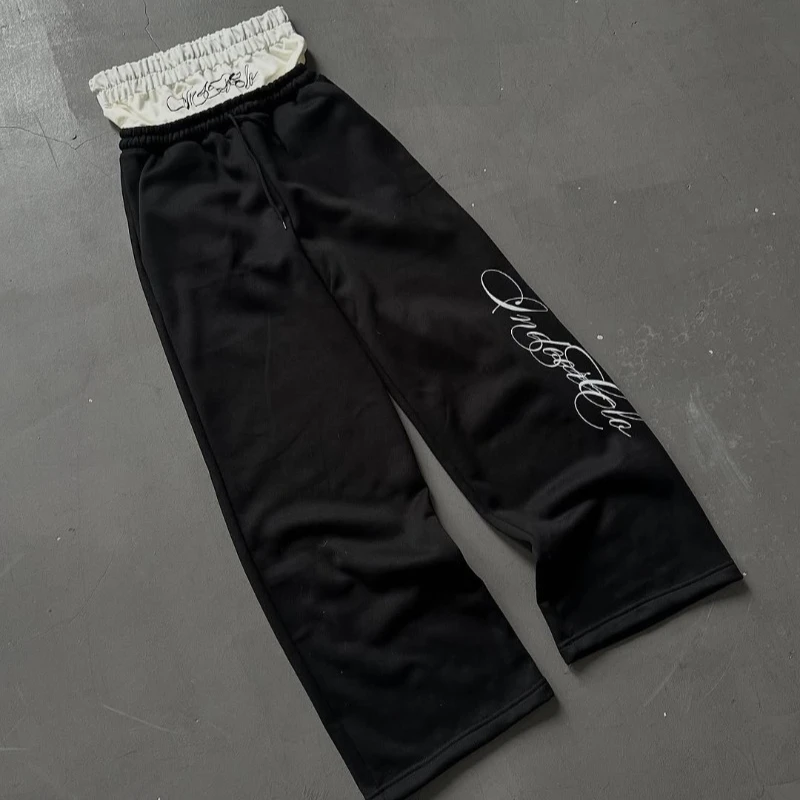 

Y2K Casual Sweatpants Baggy Style Fashionable Letter Style Harajuku Double Waist Floor Pants Vintage Hip Hop Unisex Street Pants