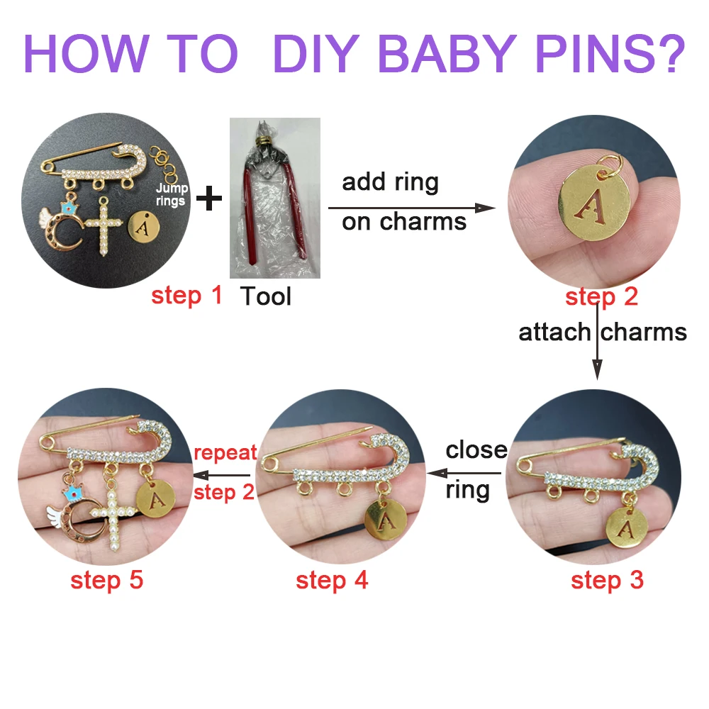 3 teile/los Vergoldet Muslim Islamischen Baby Pins Strass Kinderwagen Sicherheitsnadeln Mit Schlaufen für Neugeborene Geschenk Schmuck Machen – Detail 30