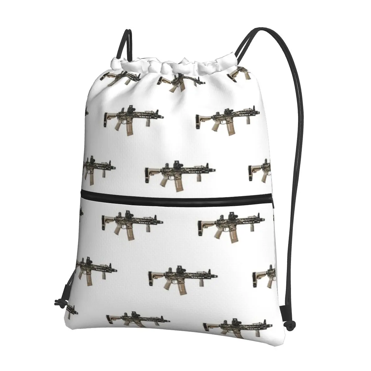 

AR-15 Tan Camo Gun - White Backpacks Fashion Drawstring Bags Storage Bag Book Bags for Man Woman School