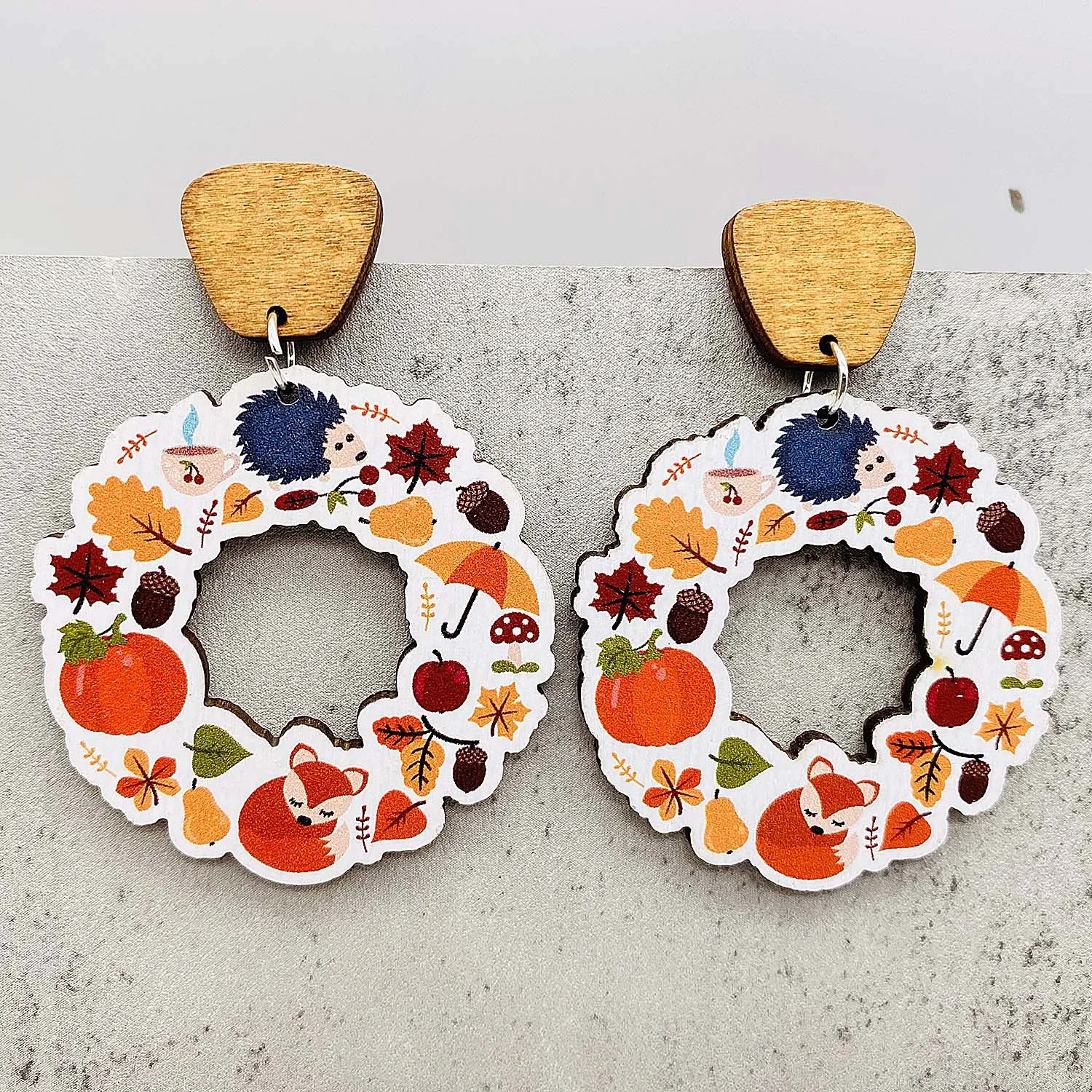 New Autumn Thanksgiving Earrings Maple Leaf Pumpkin Dwarf Wooden Earrings Jewelry Thanksgiving Festival Gift