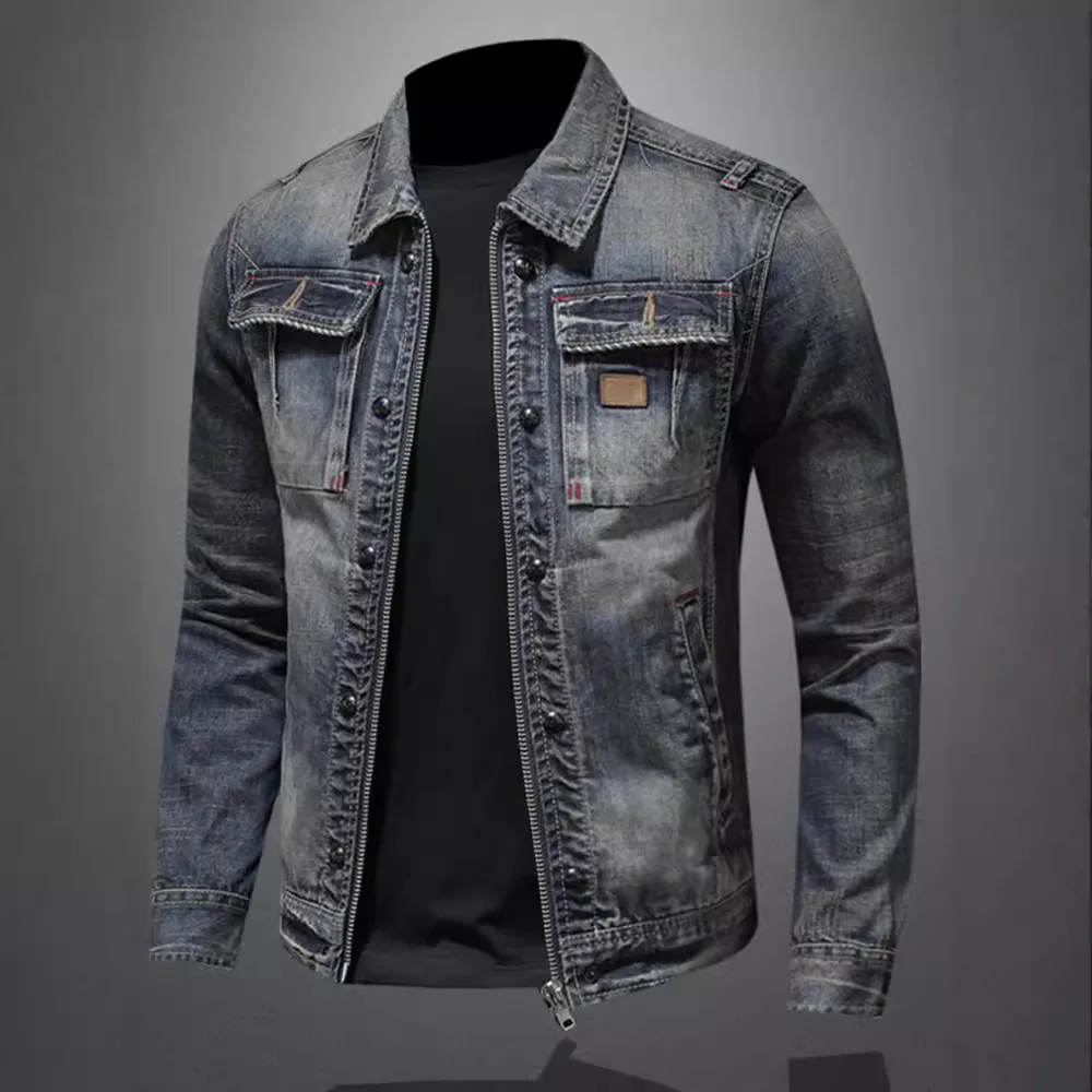 

Autumn Winter Men's Vintage Motorcycle Denim Jacket Male American Retro High Quality Slim Fit Bomber Jeans Coat
