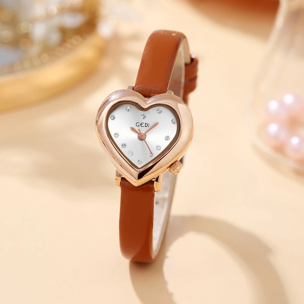 New Love Shaped Dial Small Watch for Women Luxury Brand Original Waterproof  Ladies Leather Quartz Clock Gift for Girlfriend