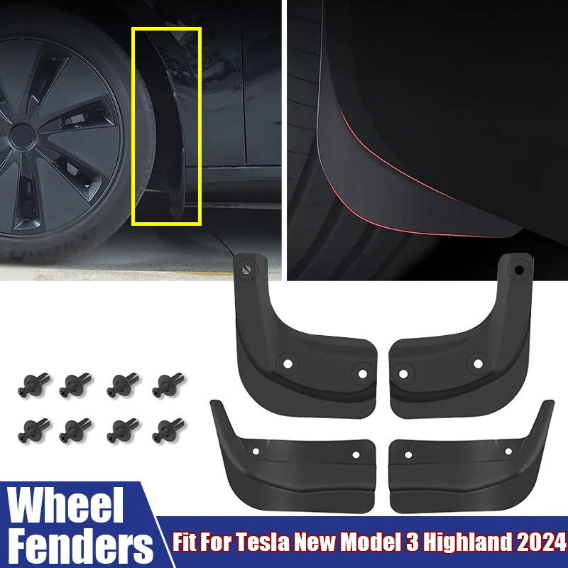 

For Tesla Model 3 Highland 2024 Car Wheel Fenders Front Rear Wheel Protector Anti-Sand Splash Mud Guard Flaps Car Accessories