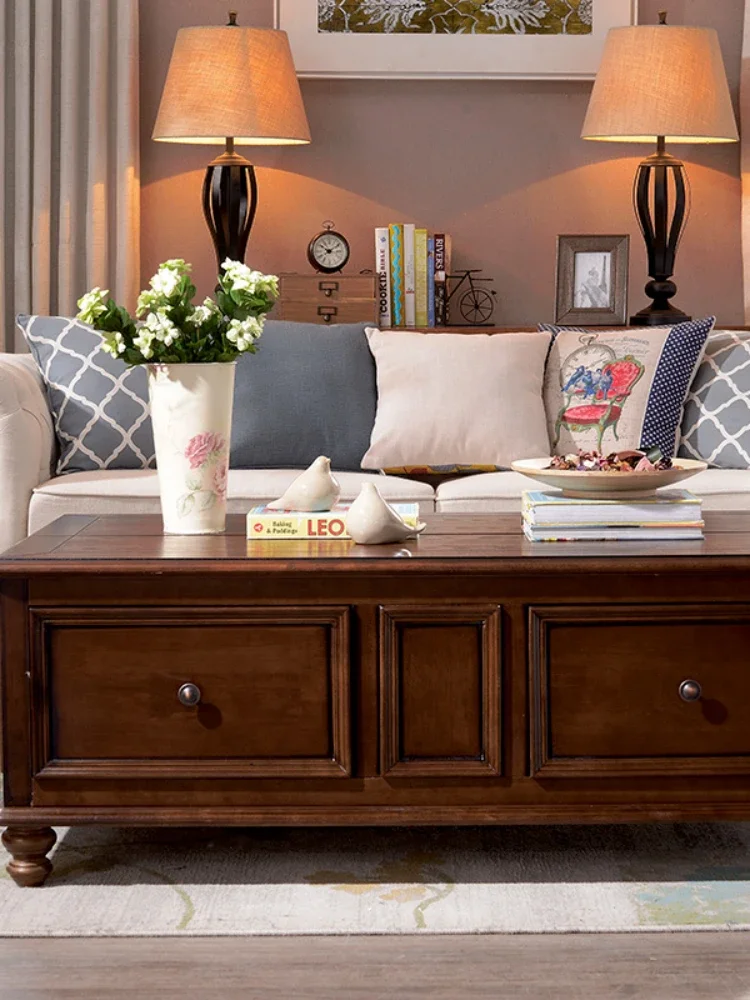 American-Style Solid Wood Coffee Table Simple Living Room Small Apartment Tea Maker Multi-Functional1