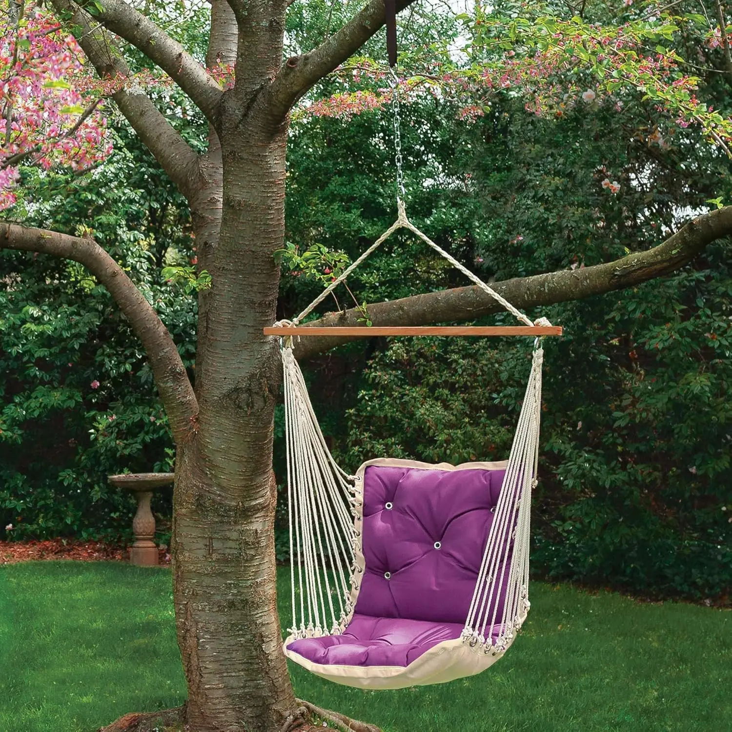 300 lb Capacity Slate Tufted Single Porch Swing with Cumaru Spreader Bar Handcrafted Indoor Outdoor Hanging Swing for Patio Porc