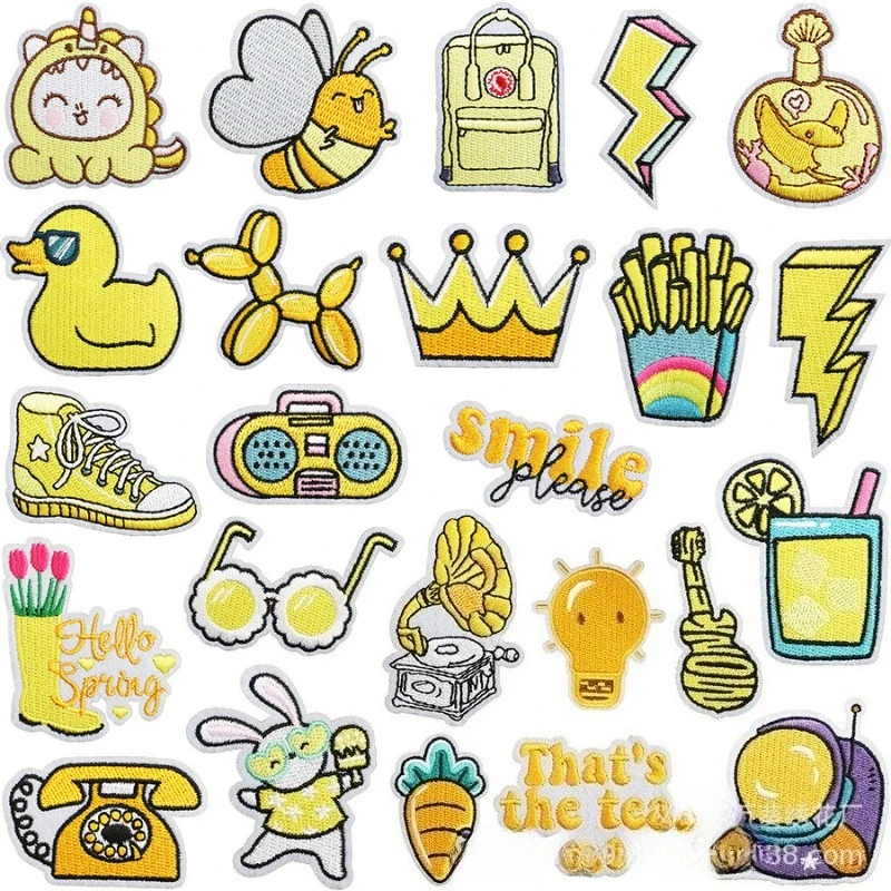 

Yellow French Fries Embroidered Cloth Sticker Cartoon Rain Boots Patch Sticker Fashion Decoration Little Bee Chapter Boy