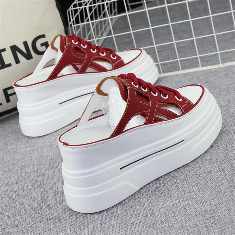 Muffin Thick Soled Women\'s Shoes 2023 Summer New Style Non Heel Inner Heightening Casual Shoes Women\'s Hollow Vulcanized Shoes