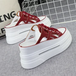 Muffin Thick Soled Women's Shoes 2023 Summer New Style Non Heel Inner Heightening Casual Shoes Women's Hollow Vulcanized Shoes