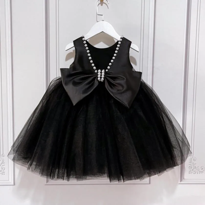 

Children Birthday Party Baptism Ball Gown Sexy Bow Beaded Backless Design Girls Dresses For Easter Kids Boutique Clothing A1259