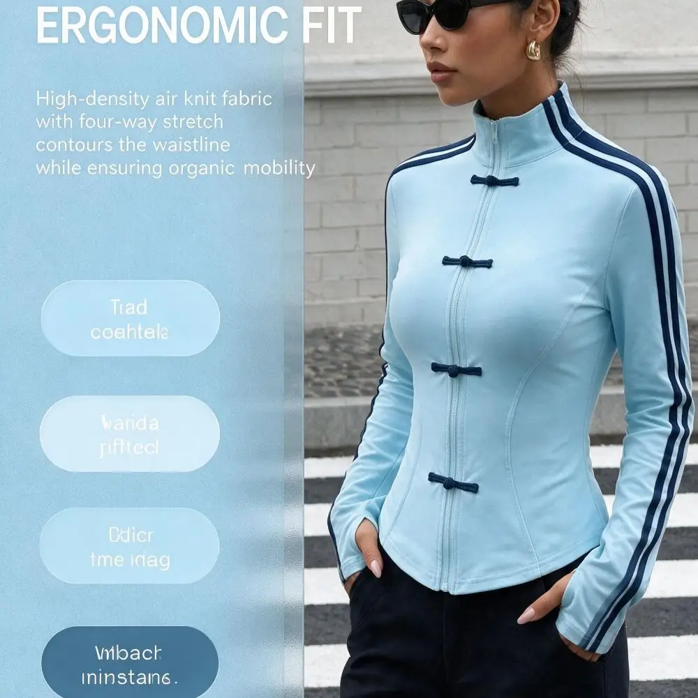 Slim Fit Jacke mit Froschknöpfen, gestreiftes Muster, langärmelige, kurze Sweatshirts, Y2K-Ästhetik mit Daumenloch, lässiger Mantel – Detail 11