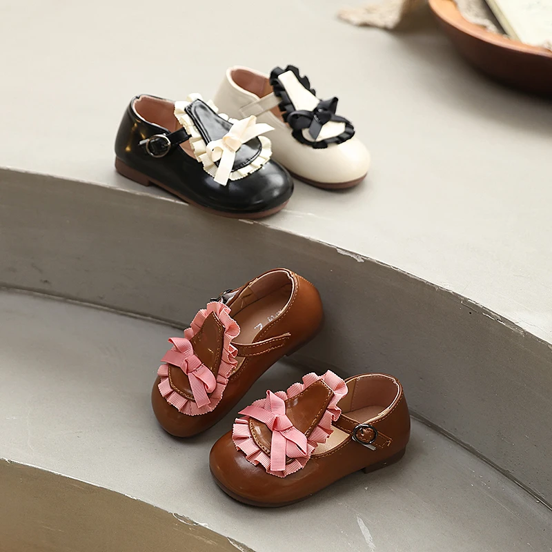 Children Lolita Dress Shoes 2026 Spring Autumn Girl Fashion Leather Shoes Elegant Sweet Bowknot Kids Causal Flat Mary Jane Shoes