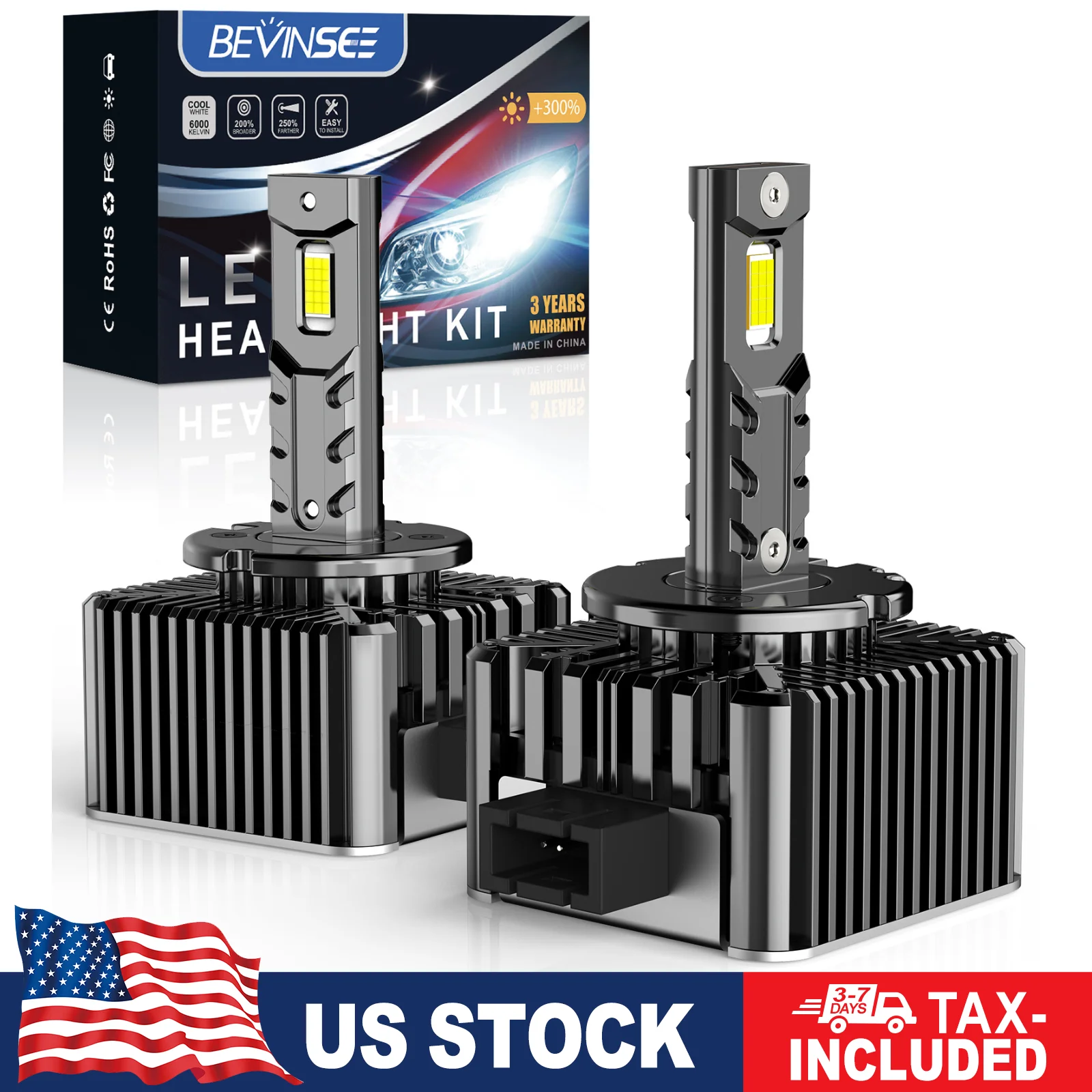 

BEVINSEE D3S D1S LED CANBUS Headlight Bulbs D2S D1R D2R D3R LED Lights for Car 70W 6000K Auto Lamp Replacement for HID Xenon 12V