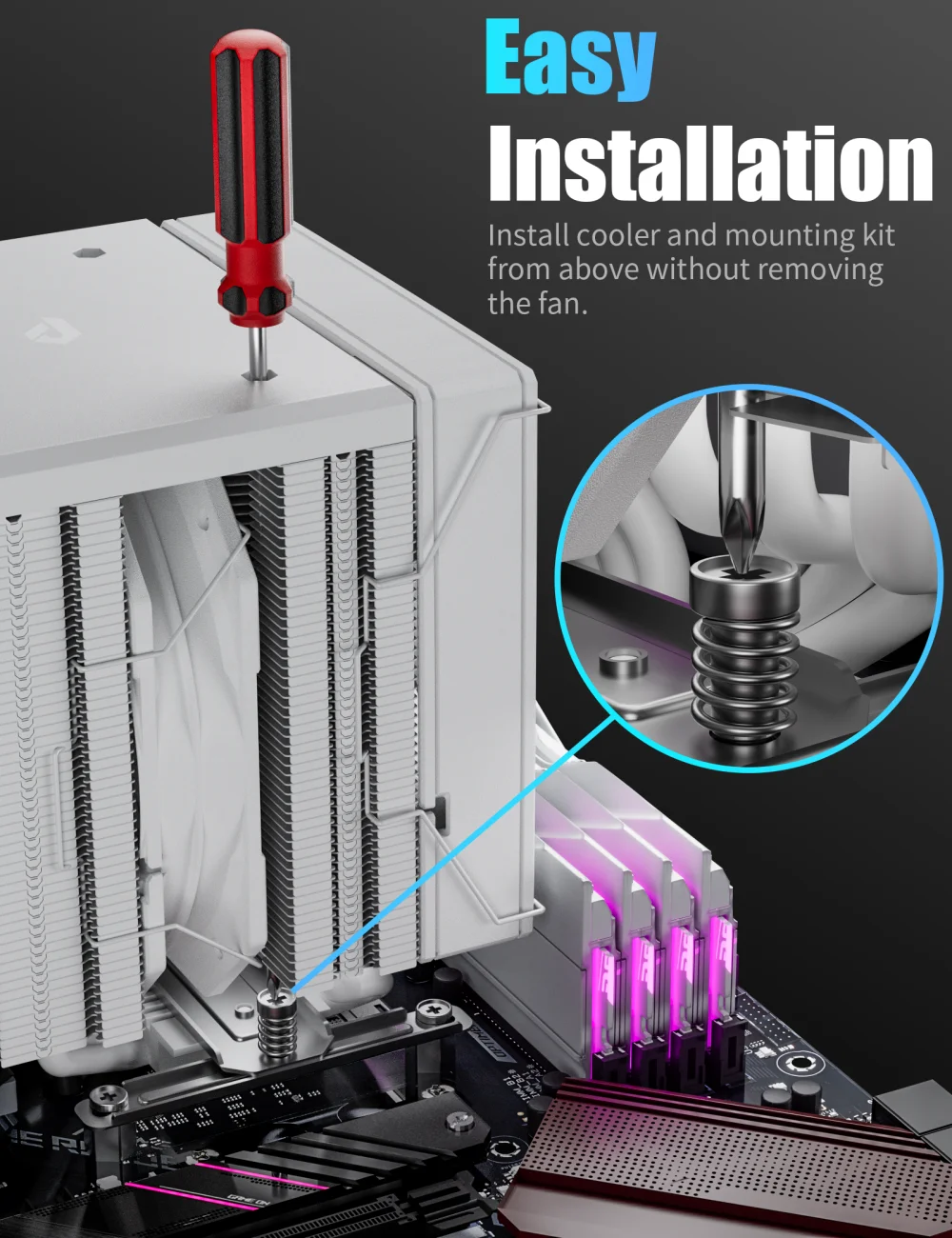 Gorąca sprzedaż 2025 UpHere Łatwa instalacja 6 rur grzejnych Chłodzenie CPU 120mm PWM 4Pin Wentylator ARGB Radiator Chłodzący do PC Lga 1151 1