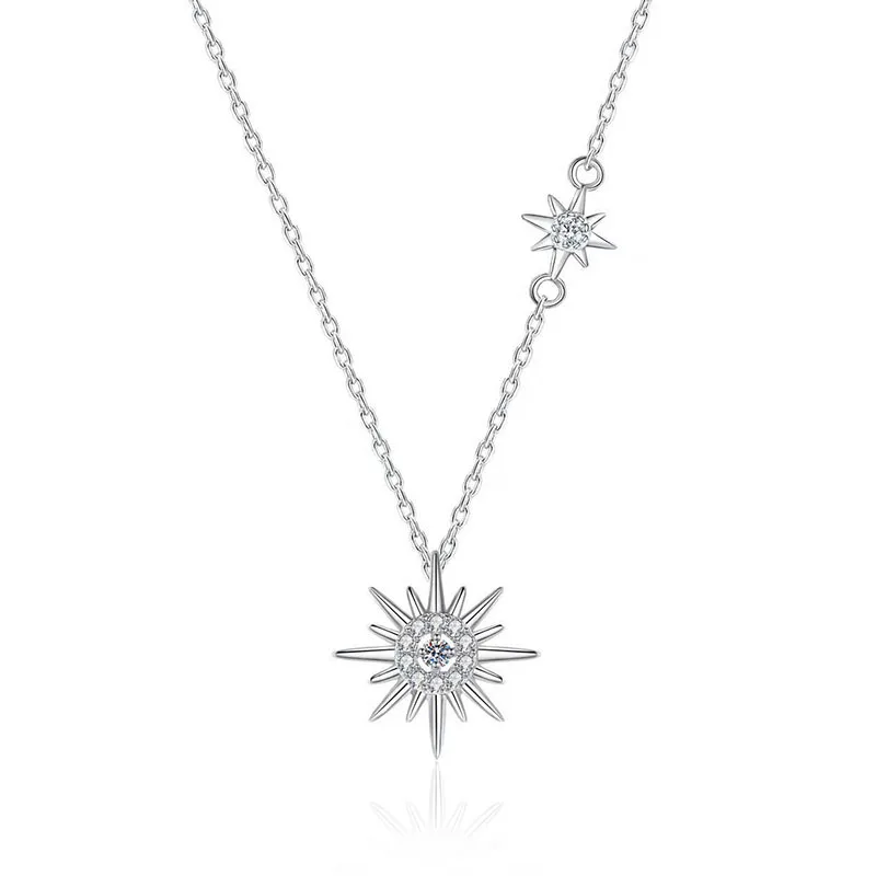 Light luxury 925 sterling silver sun moissanite necklace for women, anniversary valentine's day gift