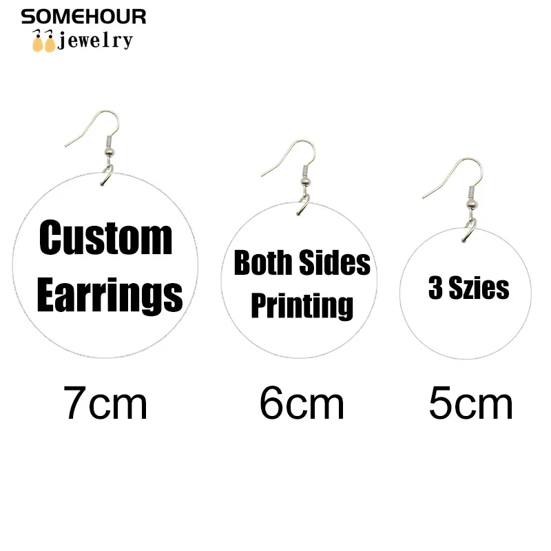 

SOMEHOUR Muti-sizes Round Custom Wooden Drop Earrings For Women Child Photos Names Personalized Print Loops Pendant Ear Dangle