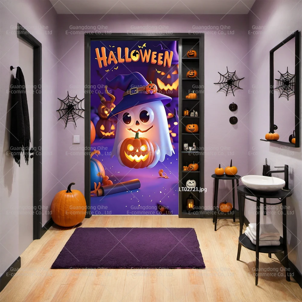 Halloween Door Decals- Scary Spider Web Ghost Vinyl Stickers