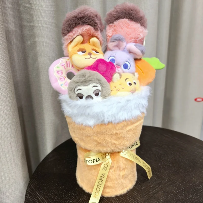 Oryginalny Nowy Bukiet Lalek Disney Zootopia2 Judy Nick Koty Prezent na Boże Narodzenie Urodziny Bukiet Lalek Wieczny Kwiat Pluszowa Zabawka