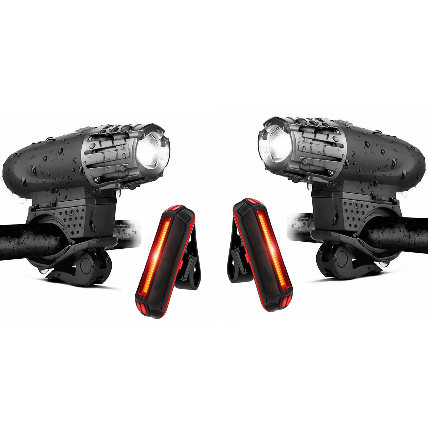 HOES-2X Bike Lights Bicycle Lights Front And Back USB Rechargeable Bike Light Set Super Bright Front And Rear Flashlight