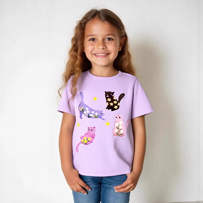 Little maven Koreanische kinder Kleidung Baby Mädchen Sommer T-shirt Tier Katzen Mädchen Baumwolle Casual Shirts Kinder Kleidung Tops
