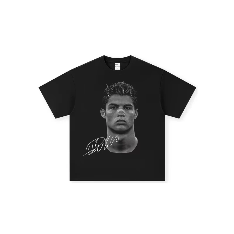 Cristiano Ronaldo football superstar super fashion printed short sleeve T-shirt men distress American cotton