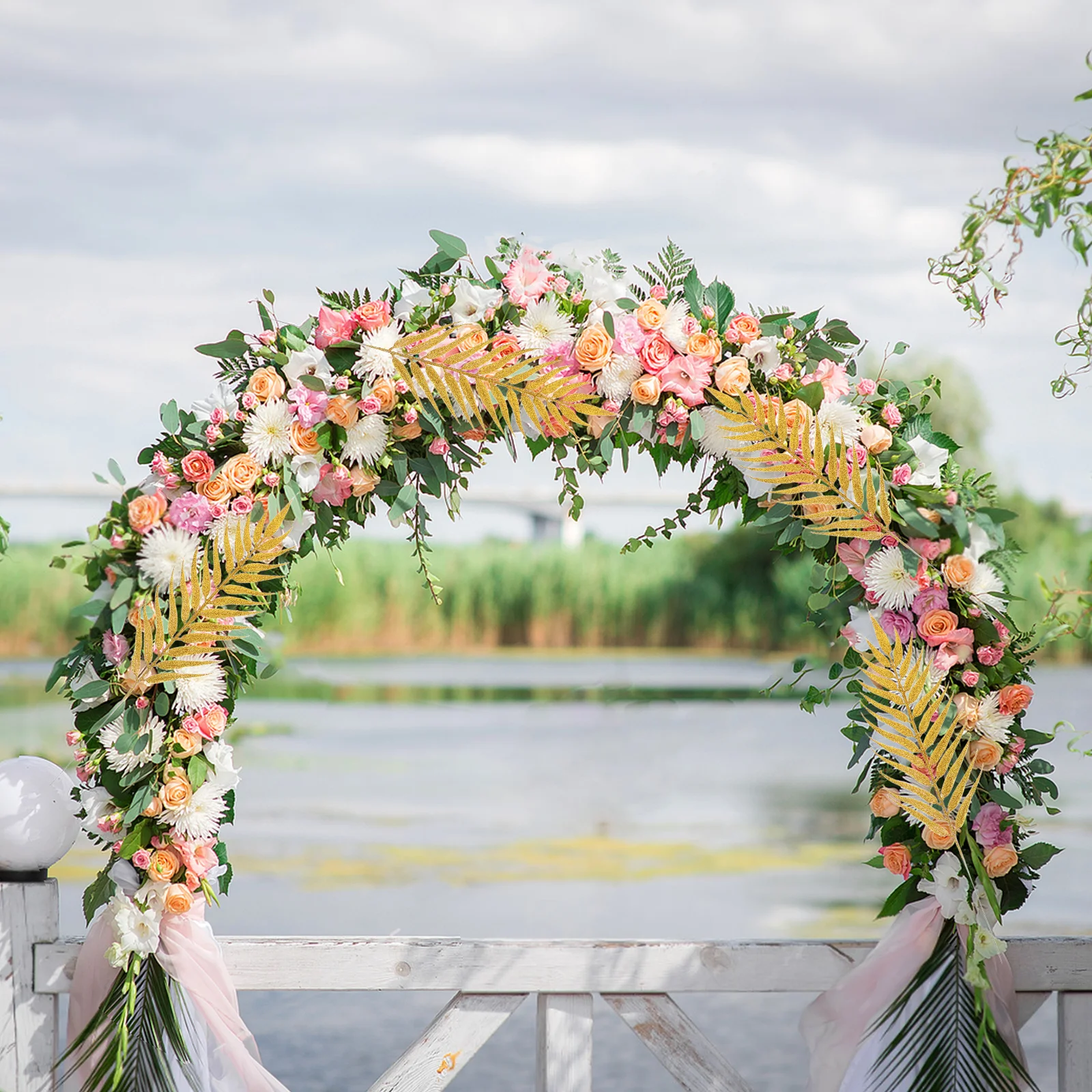 

5Pcs Glittered Artificial Leaves Hanging Ornament Wedding Christmas Craft Decorations Faux Leaf Home Party Supplies