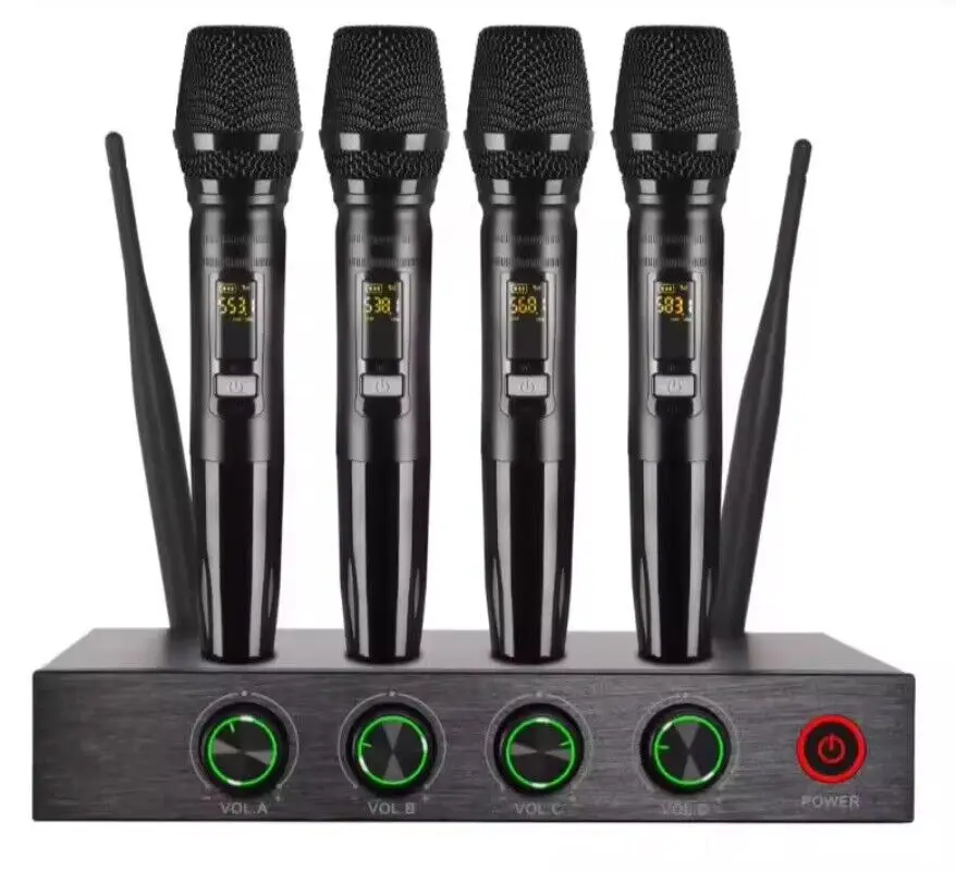 Professional All-round Poweul 4 Wireless Microphone System Suitable for KTV