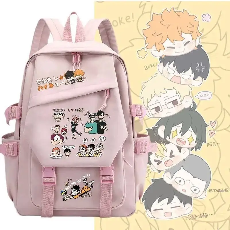 Juego de Anime negro azul rosa Haikyuu estudiantes adolescentes Mochilas escolares Mochilas de gran capacidad mochilas para regalo