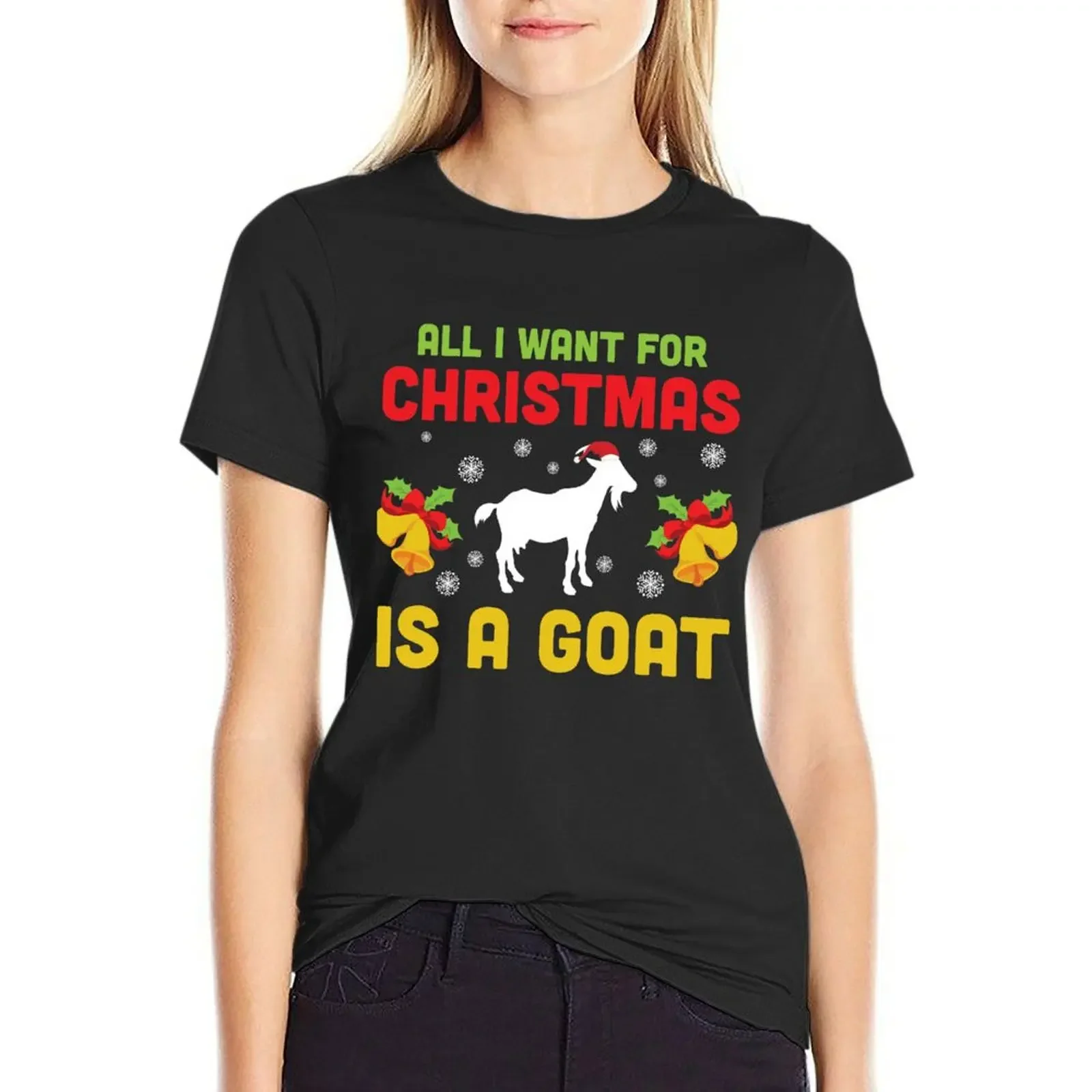 

All I want for Christmas is a Goat T-Shirt Blouse vintage clothes summer clothes graphics T-shirt Women