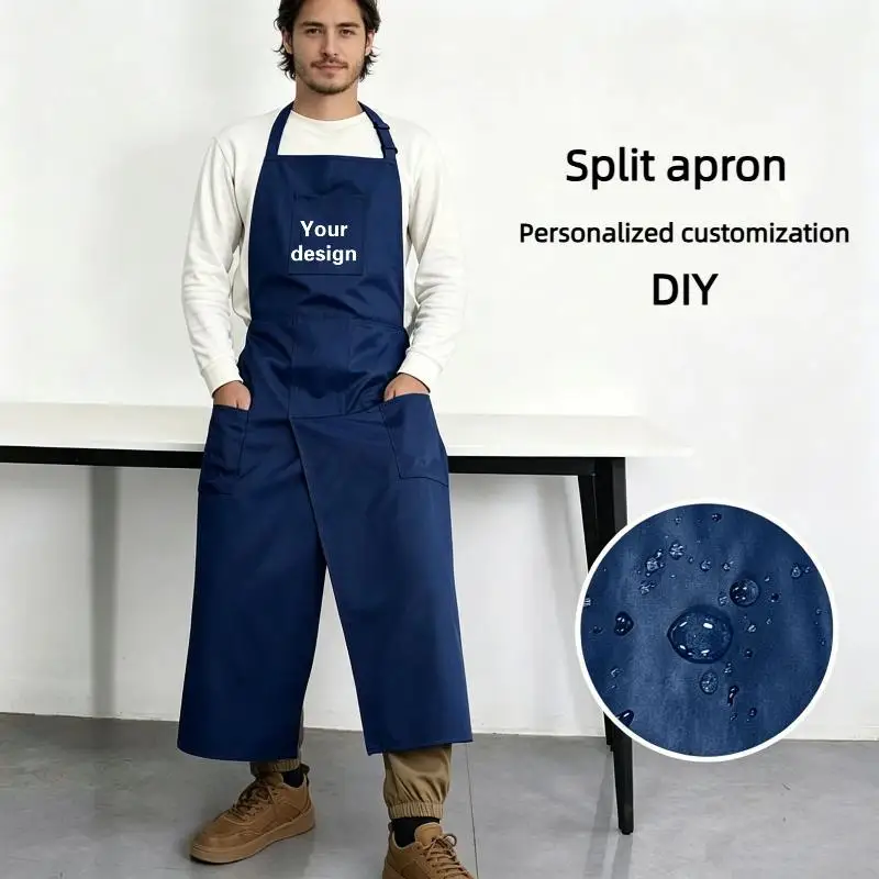 Men's Women's Neck Hanging Long Slit Apron Workwear Customization Restaurant Kitchen Cooking Gardening Painting Handmade Apron