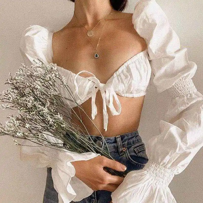 

French Romantic Ele Women's Crop Tops Sweet Tirts Casual Ultra Soft Cotton Long Sve V-Ne ort Length Autumn Wear