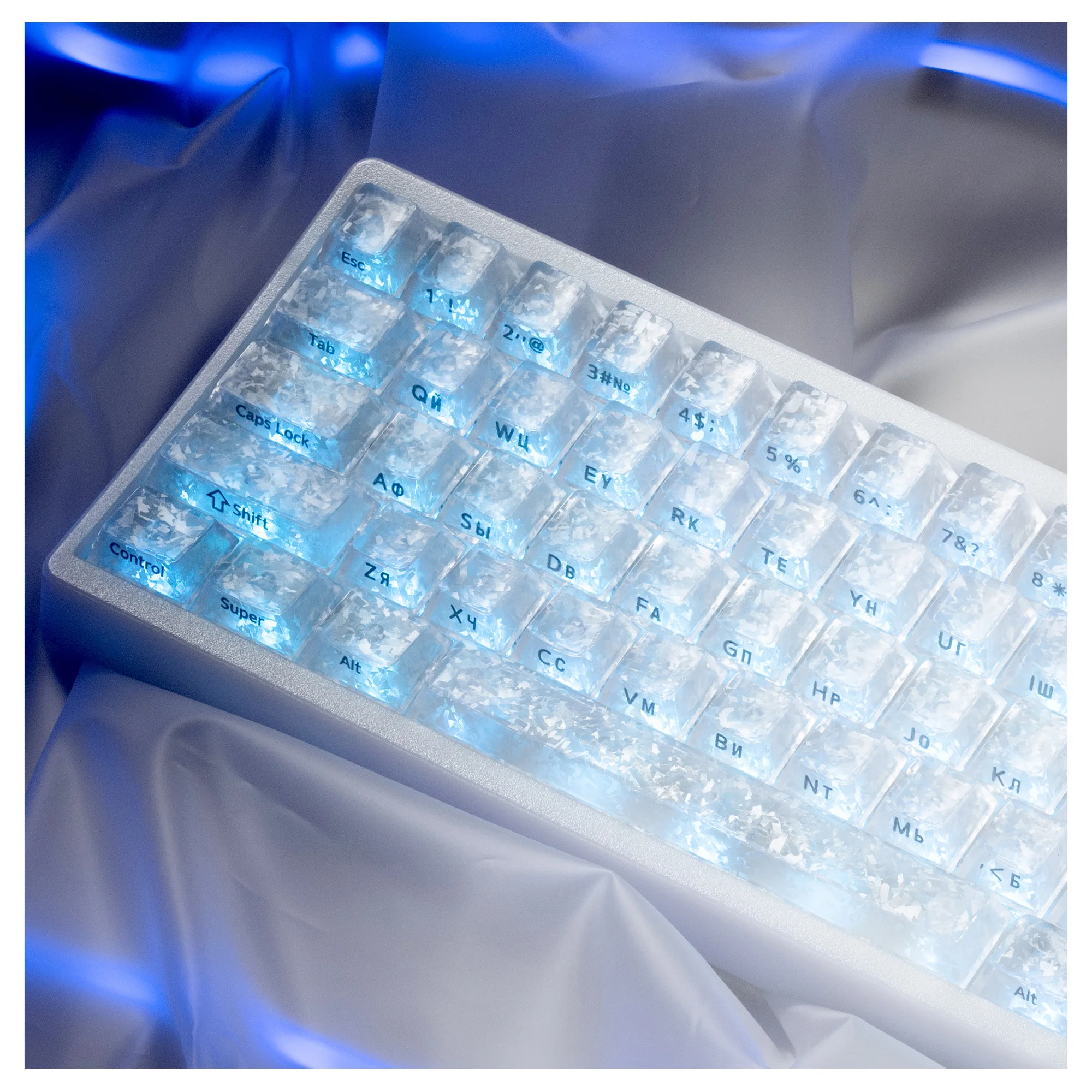 XVX Russian Keycaps Forged Carbon-Look Cherry Profile Transparent Side-Printed PC Keycap Set 119 Keys