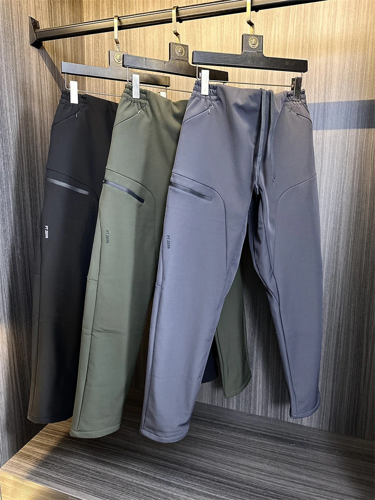 

Men's Pure Color Fce Lined Straight Leg Windproof Waterproof Soft ell Trousers Autumn Winter Faion Urban Casual Pants