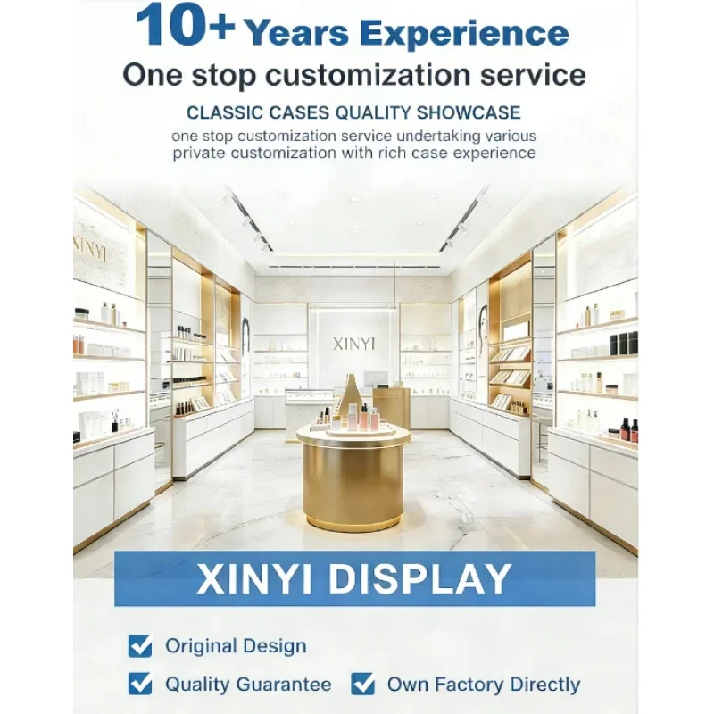 custom.Luxury Custom Stainless Steel XINYI Makeup Kiosk Multi-Layer Cosmetic Display Rack Beauty Shopping Mal