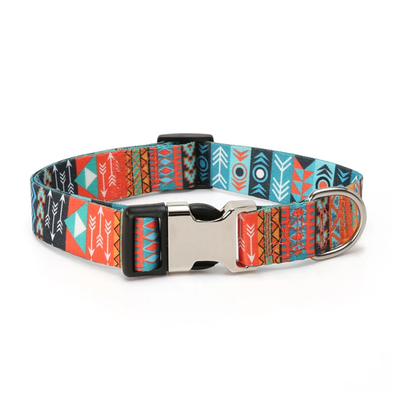Personalised Forest Pattern Dog Collar Adjustable Nylon Pet Lead_voghion.com