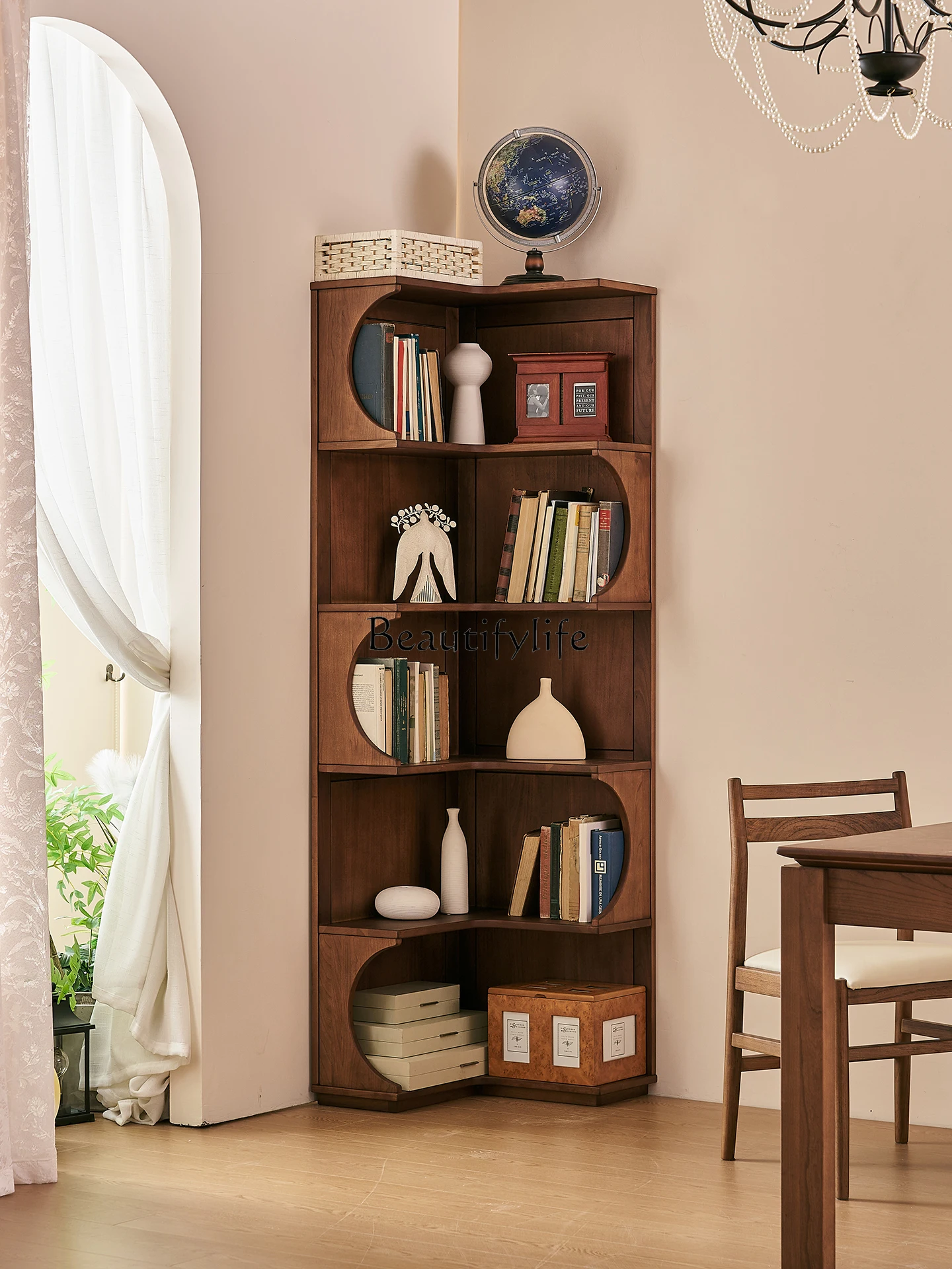 

All solid wood bookshelf study French retro locker living room corner display cabinet