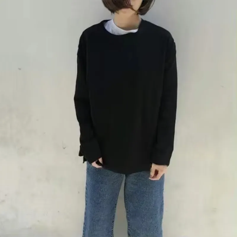 Dameskleding Koreaanse versie voor dames Los effen kleur T-shirt met lange mouwen Dameskleding