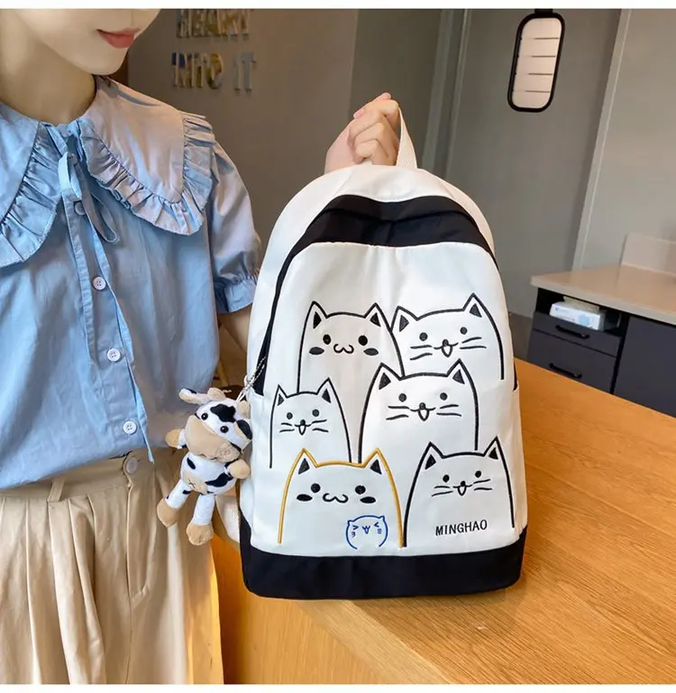 Cute Cat Pattern Backpack Women Kawaii High-capacity Fashion Female Backpack Travel High School Girls Book Bags For Student 2023