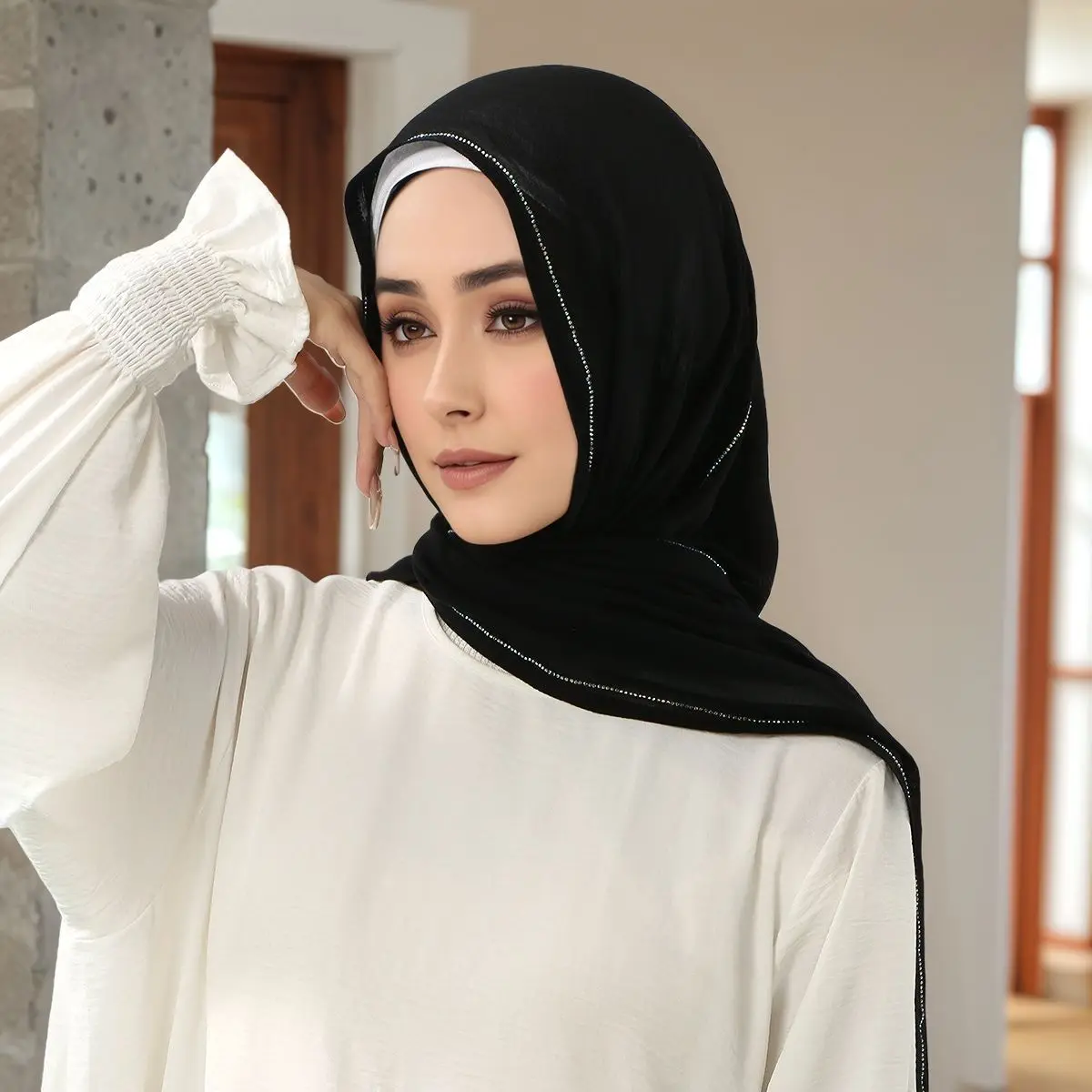 

Джерси со стразами, хиджаб, мусульманский шарф, женский исламский палантин, шали, платок, банданы, повязка на голову, Bufanda, платок, Turbante Mujer