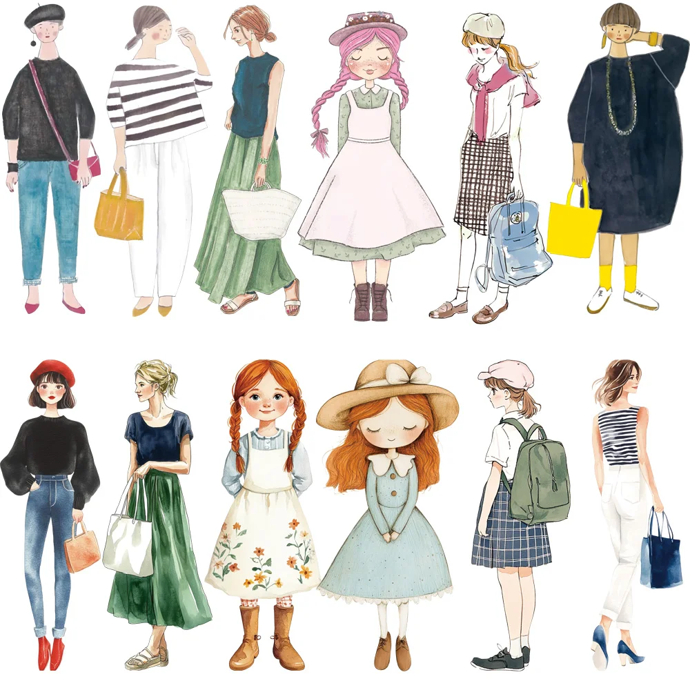 

12Pcs Watercolor Girls Iron On Patches Washable Heat Transfer Stickers for T-Shirts Hoodies Bags DIY Clothing Decor