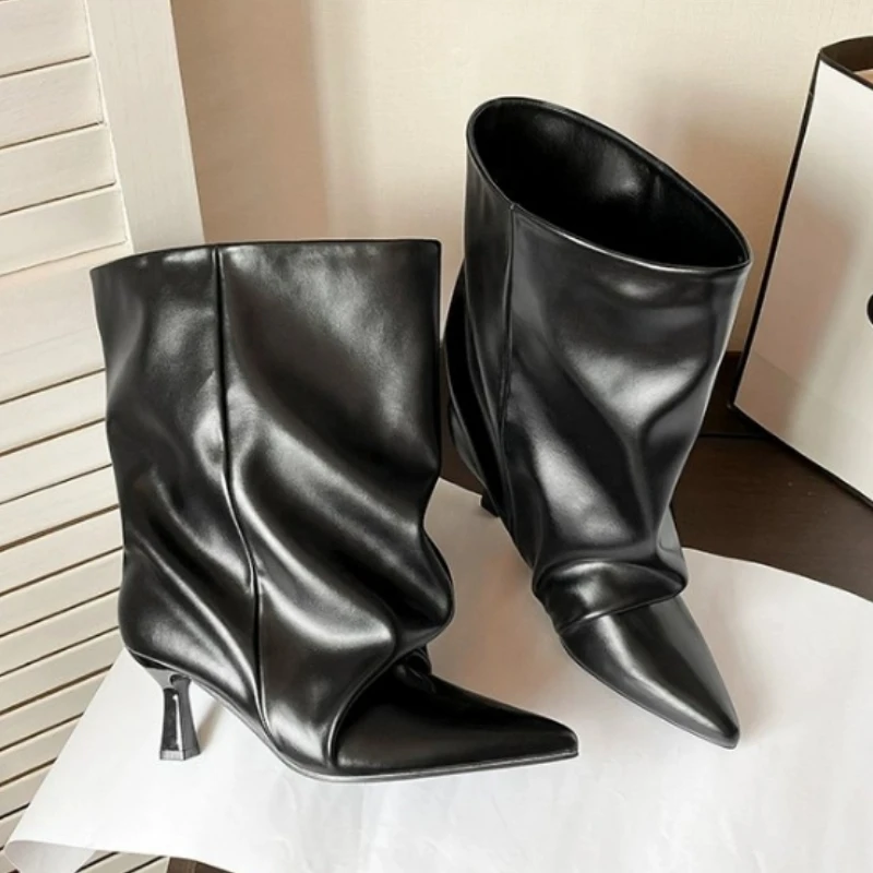 

Женские ботильоны на высоком каблуке, дизайнерские туфли с острым носком, зимние туфли-лодочки 2024, модные ботинки, новые гладиаторы «Челси» Mujer De Botas