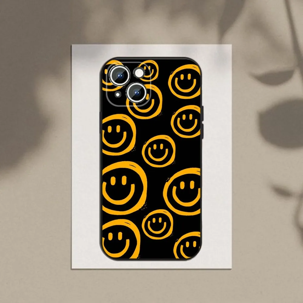 Fashion Street Twisty Happy Face Phone Case For Apple iPhone 15,14,13,12,11,XS,XR,X,8,7,Pro,Max,Plus,mini Silicone Black Cover