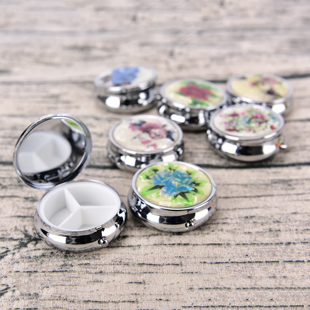 【1PC Random Metal Folding Pill Case Medicine Organizer Pill Box Makeup Storage Container】