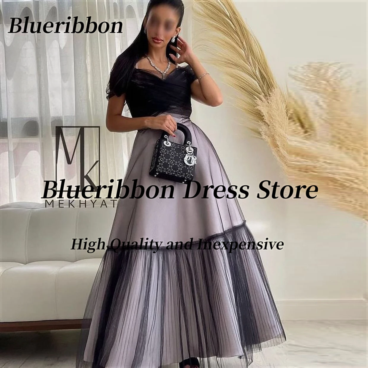 Blueribbon Women Wear A Line Dresses for Prom Ruched Off Shoulder Vestidos De Noche Floor Length Birthday Party Evening Dress