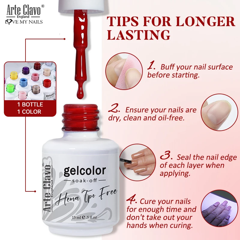 Arte Clavo 15ml Hema TPO Free Nail Gel Polish Fall Nails Maillard Color Collection Semi Permanent Diamond Longwear Top Coat