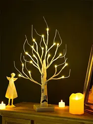 Birch Tree Warm White Light Up Tabletop Small LED Tree Artificial Decorative Branch Tree Lamp for Christmas Holiday Home Party