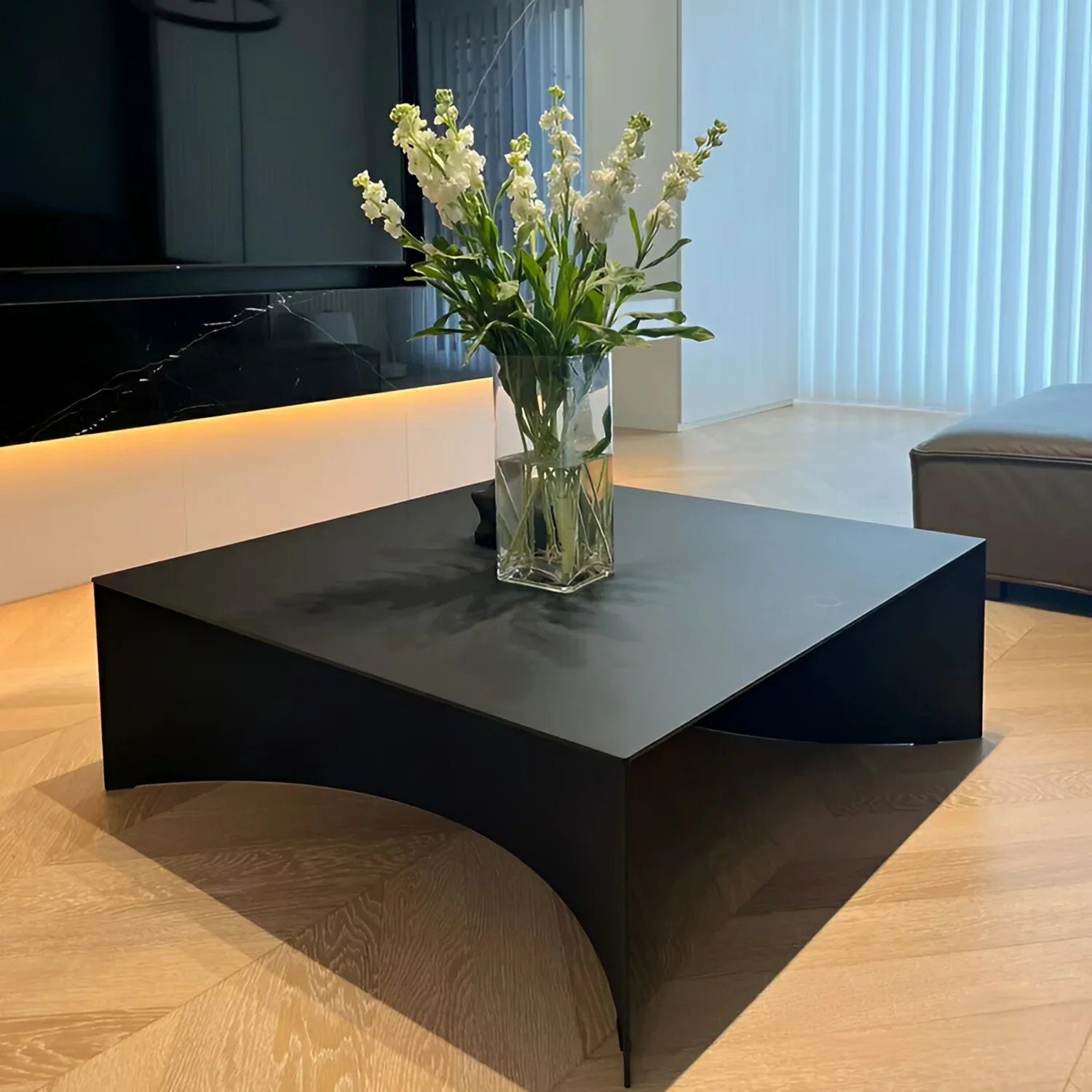 Italian minimalist high-end coffee table Black Luxury Square Tea Table Creative table for living room home use image 3