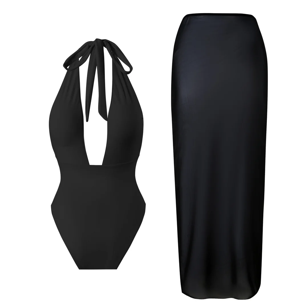Sexy mit Rock, tiefem V-Ausschnitt, Metallstern, Damen-Badeanzug, einteiliger Badeanzug, rückenfreier Monokini, Badebekleidung, Badeanzug, Modell V6816. – Detail 18