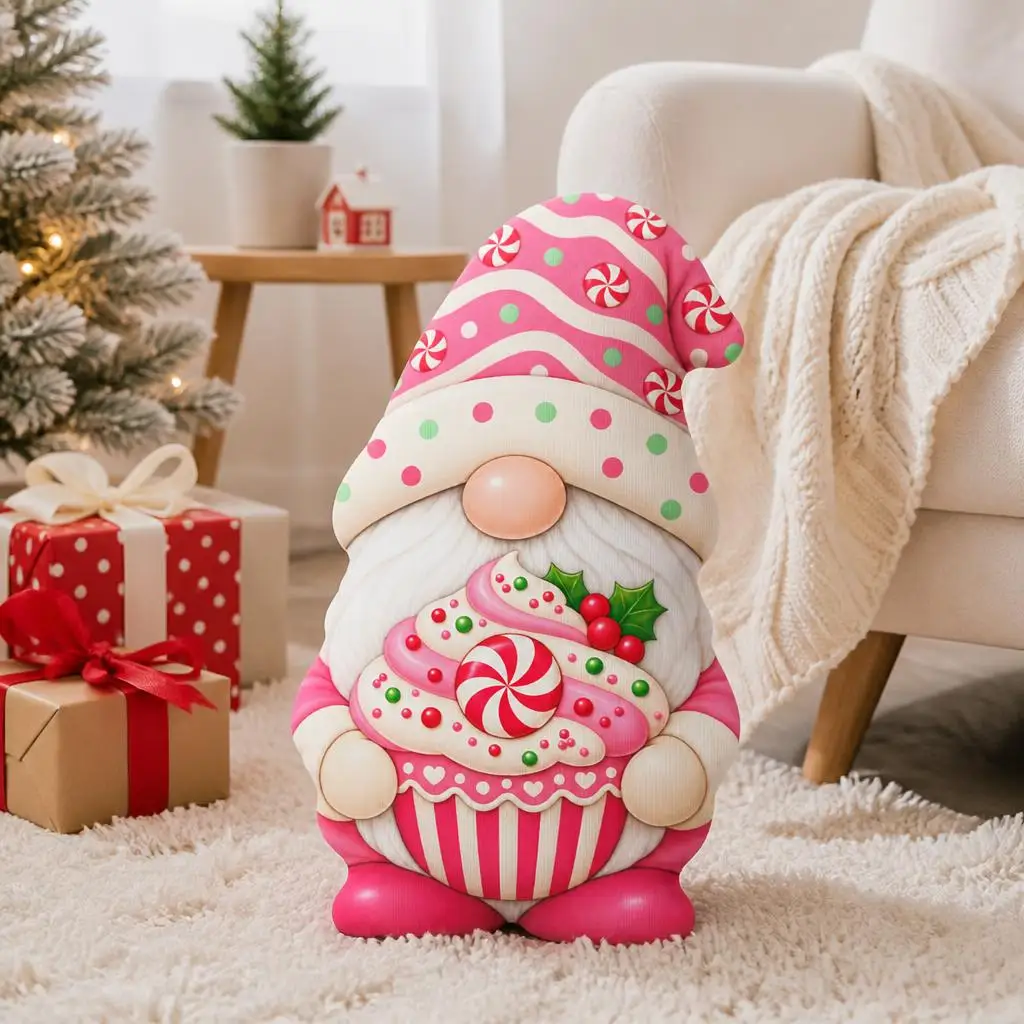 Christmas Gnome Cupcake Pillow Cute Tomte Cushion Peppermint Stuffed Plush Throw Pillow Holiday Home Decor Sofa Accent Gift