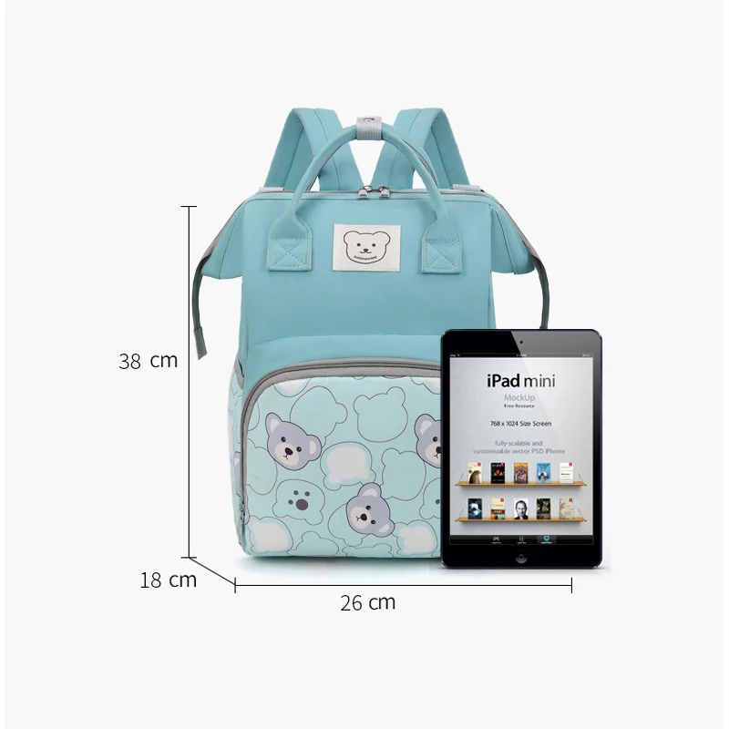 Fashion Print Nappy Backpack Bag Mummy Large Capacity Bag Animal Bear Baby Bag Multi-function Travel Diaper Bags for Baby Care